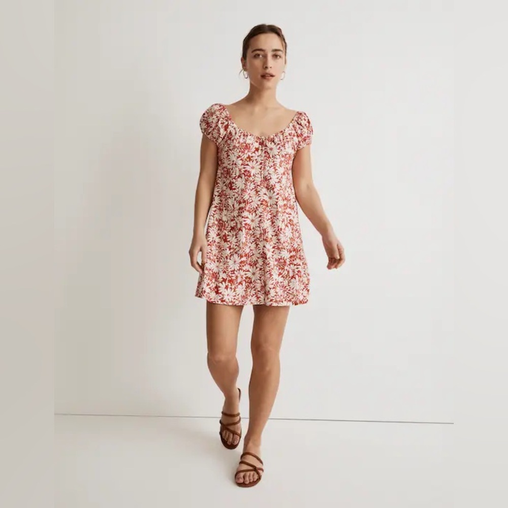Madewell Margie Mini Dress in Abstract Flora - Size S Small - Red and White